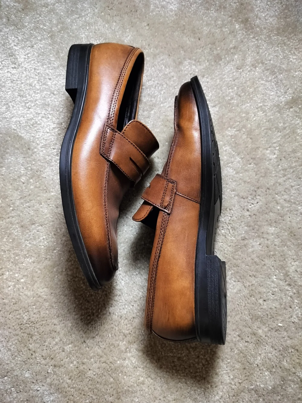 Ecco Men's Tan Brown Leather Penny Loafers